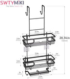 SWTYMIKI Over the Door Shower Caddy Hanging with Double Soap Holder, Hanging Shower Organizer with 16 Hooks, No Drilling Shower Shelves Over Door, Bathroom Rack and Storage, Black - Image 3