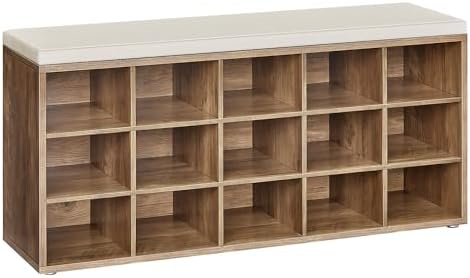 VASAGLE Shoe Bench with Cushion, 15 Compartments, 11.8 x 41.3 x 18.9 Inches by Unknown