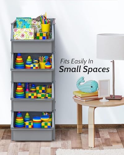 Skywin Stackable Storage Bins Open Front for Pantry Storage, 4 Pack - Grey - Image 5