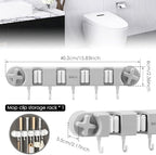 Broom Holder Wall Mount Sturdy Mop and Broom Organizer with 4 Racks and 5 Hooks Vacuum Suction Cup Broom Mop Holder for Home, kitchen, Garden, Tools, Garage (grey) - Image 3