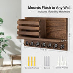 Lwenki Key Holder for Wall – Decorative Wooden Mail Holder and Key Shelf with Mounting Hardware, Installation Guide – Paulownia Wood with Metal Key Hooks (Brown, Extra Large - 15.6inch) - Image 5