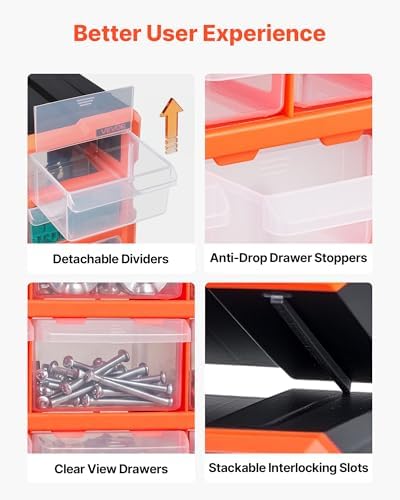 VEVOR 18-Drawer Storage Organizer, Plastic, Drawer Storage Cabinet for Garage Organization, Stackable Small Parts Organizer, Wall-Mounted Toolbox, for Hardware, Beads, Screws, Crafts, Building Bricks - Image 7
