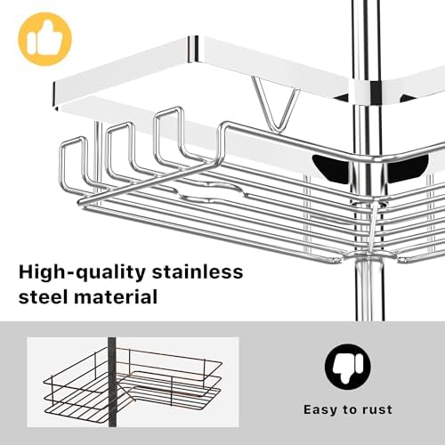 KEGII Corner Shower Caddy Tension Pole, Bathroom Storage Shelf, Chrome - Image 6