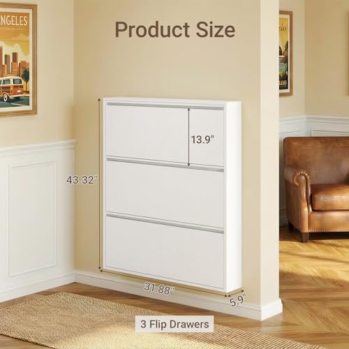 3 Flip Drawer Shoe Cabinet, Slim Metal Storage for Entryway - Image 2