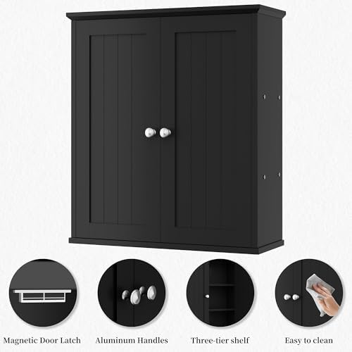 Shintenchi Bathroom Wall Medicine Cabinet, Over The Toilet Storage, Black - Image 6