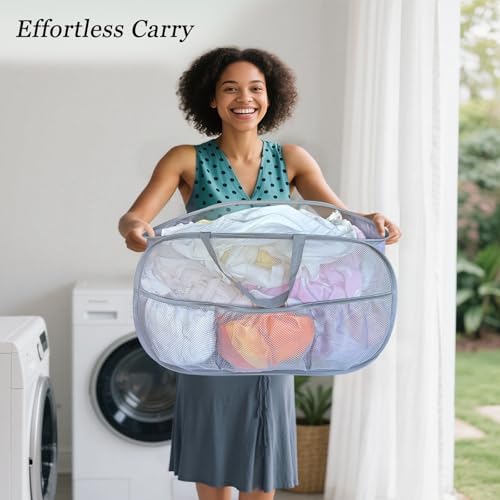 Pop Up Laundry Hamper 2 Pack with Handles & Side Pockets - Image 6