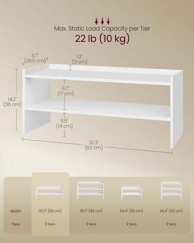 VASAGLE CUSTOS Collection - Shoe Rack for Closet, Stackable Shoe Organizer Shelf for Entryway, 2 Tiers, 11.7 x 32.3 x 14.2 Inches, White ULBS060WZ01S - Image 6
