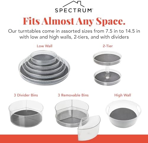 Spectrum Extra Large High Wall Turntable 12.25 in Pack of 2 Charcoal Gray XL Tall Lazy Susan Rotating Organizer for Kitchen Countertop Bath Cabinet Refrigerator Pantry Shelf Under Sink Organization - Image 5