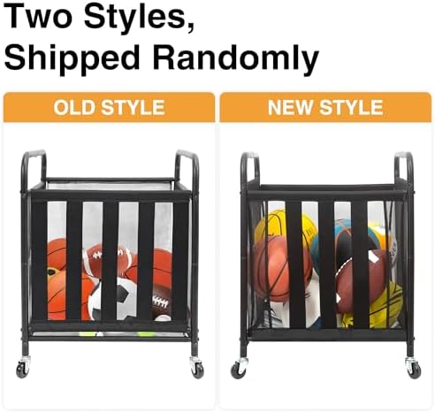 STO STO 2 Pack Rolling Sports Ball Storage Cart, Lockable Basketball Cage with Elastic Straps, Sport Equipment Holder Organizer for Indoor Outdoor, Steel Storage Rack for Playgroud and Gym, Black - Image 2