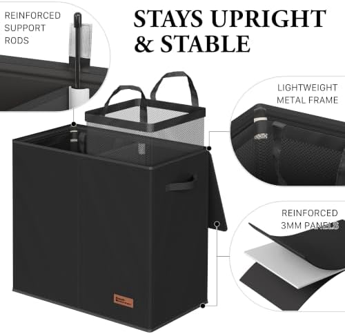 Simple Houseware Double Laundry Hamper with Lid & Removable Bags, Black - Image 3