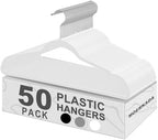 50 Pack Slim Plastic Clothes Hangers,White | 17.7 in adult size, 0.2 in profile, non-velvet ABS, anti-slip grooves, Closets/dorms/laundry by MOERKADA