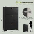 Nicetree Shoe Cabinet with 3 Flip Drawers, Narrow Shoe Organizer Cabinet, Freestanding Shoe Rack Cabinet, Modern Shoe Storage Cabinet for Entryway, Hallway, Foyer, Black - Image 2
