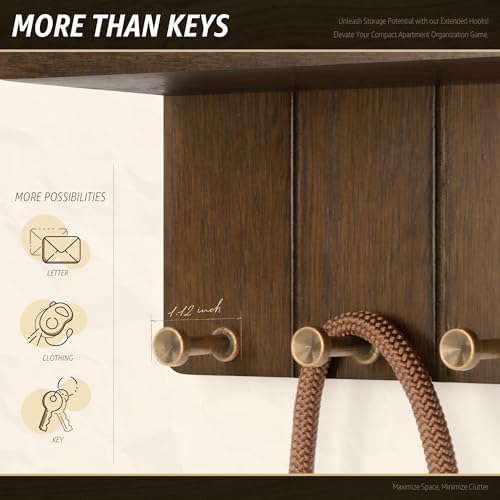Rebee Vision Small Key Holder Wall Mount with 4 Hooks for Entryway, Brown - Image 4