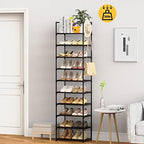 Narrow Shoe Rack 10 Tiers Tall Shoe Rack for Entryway Closet 20 24 Pairs Shoe & Boots Organizer Storage Shelf Durable Black Metal Stackable Shoe Cabinet with Hooks, 17.1D x 11.8W x 78.7H in - Image 2