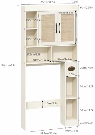RUSTOWN Rattan Over The Toilet Storage Cabinet, Bathroom Storage Cabinet - Image 2