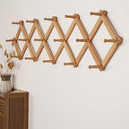 SKOLOO Accordion Wall Hanger with 16 Hooks, Modern Expandable Coat Rack Hat Rack for Wall, Solid Wooden, Natural Color - Image 3