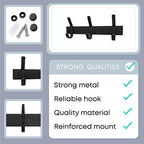 Coat Rack Wall Mount – 9 Inch Stainless Steel Small Hook Rail with 3 Double Coat Hooks for Hanging – Wall Mounted Entryway Organizer for Coats, Hats, Bags, Towels, Robes, Bedroom or Bathroom - Black - Image 3