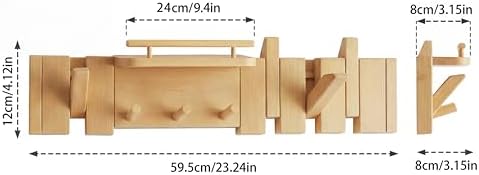 Mid Century Modern Wood Coat Rack Wall Mount with Shelf,7 Hooks, Natural - Image 5