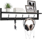 BAMEOS Wall-Mounted Shelf with Hooks - 28.9 Inch Entryway Hanging Shelf with 5 Dual Hooks for Bathroom, Living Room, Bedroom (Black) - Image 6