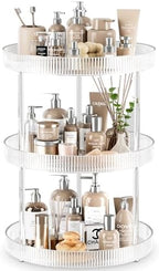 3 Tier Lazy Susan Bathroom Countertop Organizer, 360° Clear Rotating Makeup Cosmetic Perfume Storage Tray, Spinning Vanity Organizer Shelf for Bathroom Cabinet, Dresser, Kitchen(Large) by Acina