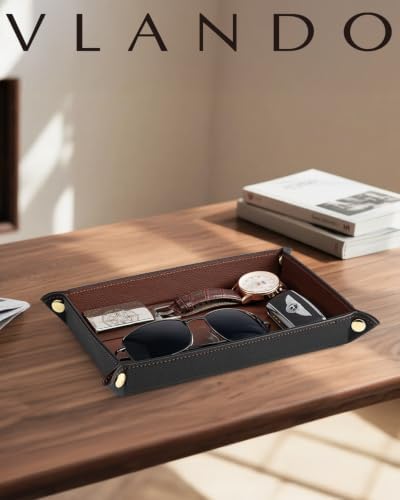 VLANDO Valet Tray for Men, Foldable PU Leather Catchall, Mocha Brown - Image 7