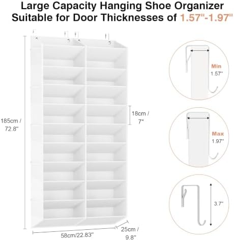 LANTEFUL Over the Door Shoe Organizer, Hanging Shoe Rack for Closet Door Shoe Storage for 30 Pairs Sneaker and Boots, Large Shoe Holder for Door with 10 Side Pockets, Space Saving, White - Image 3