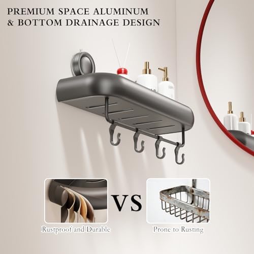 CICUFY Shower Caddy Suction Cup, 2 Pack No Drilling Corner Shower Shelves, Rust Proof Bathroom Storage Organizer, Shower Corner Caddy with Removable Hooks and Towel Bar, Square, Grey - Image 5
