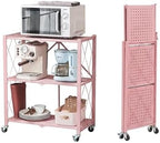 BRIAN & DANY 3-Tier Foldable Storage Shelves with Wheels, No Assembly Folding Shelf Metal Rack, Shelving Unit for Kitchen, Garage, Pink - Image 4