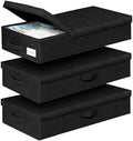 punemi 6 in Tall Stackable Under Bed Storage Containers, 3 Pack, Black | Drawer Organizers Box with Sturdy 3 Handles, Clothes Drawer Organizers, for Under Crib, Couch & Closet Storage by Punemi