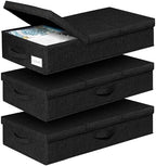 punemi 6 in Tall Stackable Under Bed Storage Containers, 3 Pack, Black | Drawer Organizers Box with Sturdy 3 Handles, Clothes Drawer Organizers, for Under Crib, Couch & Closet Storage by Punemi