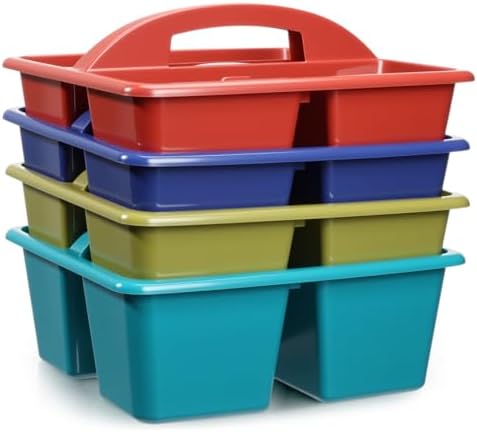 Kathfly 4 Pack Classroom Caddy Organizer with Handle, Plastic Art Craft Cleaning Caddy Bulk, Small Multipurpose Supply Organization Storage Basket for Table Desk Office Pencil Teacher (Deep Color) by Kathfly