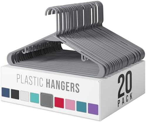 Plastic Hangers 20 Pack Grey - Clothes Hangers - Makes The Perfect Coat Hanger and General Space Saving Hangers for Closet and New Apartment Essentials - Percheros Ganchos para Colgar Ropa Hangars by Neaterize