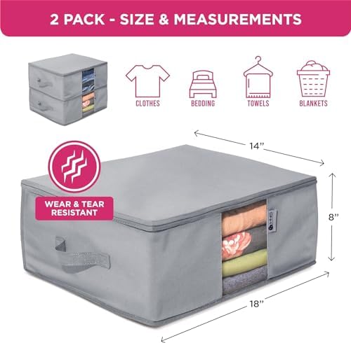 Cedar Clothes Storage Bag Organizer, Protects From Moths, Set of 2, Grey | Protects from Moths, Moisture, Dirt & Dust, Underbed Storage Bags for Clothes, Cashmere Sweaters, Bedding & More - Image 2