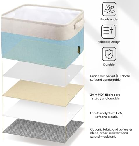 BALEINE 3 Pack Fabric Closet Storage Bins for Shelves, Linen Closet Organizers and Storage, Decorative Baskets for Organizing, Shelf, Clothes, Home, Office (Skyblue, 15''x11''x9.5'') - Image 4