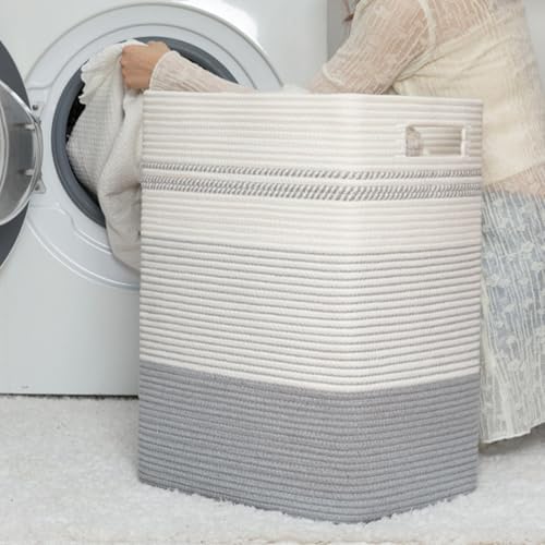 80L Large Cotton Rope Laundry Basket for Bedroom & Laundry Room, Tall Clothes Hamper with Sturdy Handles, Neutral Storage Bin Capable of Holding Blankets and Toys - Image 4