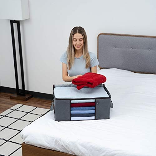 VENO 3 Pack Large Clothes Storage Bag with Reinforced Handle 13 Gallon | Thick Container Bins Organizer for Blankets, Comforters, Bedding, Foldable w/ Sturdy Zipper, Clear Window, Grey(13.3 Gallon) - Image 6