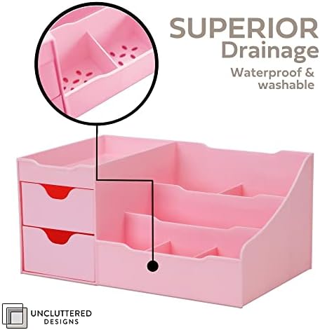 Uncluttered Designs Makeup Organizer With Drawers - Cute Kawaii Countertop Storage for Cosmetics, Pretty Vanity Holder for Perfume, Skincare, Brush, Lipstick, Nail Polish and other Accessories (Pink) - Image 3