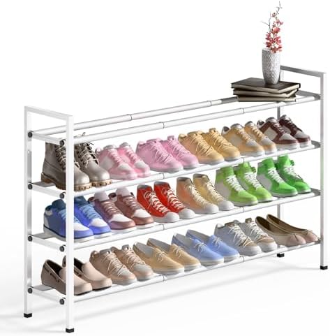 Bumusty 4 Tier Long Expandable Shoe Rack for Closet, White by BUMUSTY