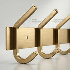 Brushed Gold Wall Mounted Coat Rack – 17 Inch Stainless Steel Rail with 6 Double Coat Hooks for Entryway, Bathroom, Bedroom, Kitchen – Modern Gold Hook Rack for Coats, Hats, Towels - 2 Pack - Image 4