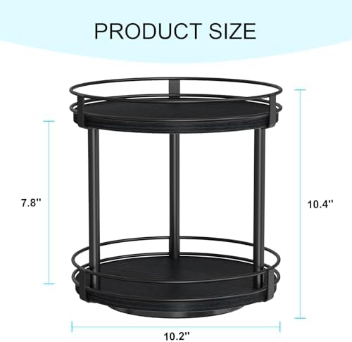 Snughome Lazy Susan Spice Rack, 2 Tier Rotating Spice Rack, Wood Lazy Susan Organizer for Cabinet, Black Kitchen Counter Shelf, 10.2" x 10.2" x 10.4" - Image 2