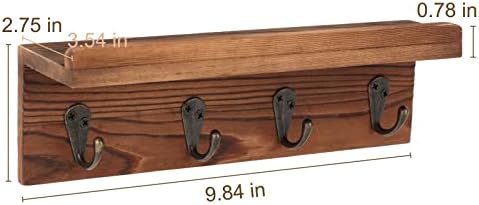 HRONRAD Rustic Key Holder for Wall, Farmhouse Wall Shelf with 4 Hooks, Wall Mounted Key Racks, Wooden Mail Organizer with Hooks for Entryway (Brown - Pine) - Image 6