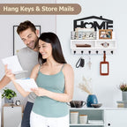 VIS'V Key Holder Wall Mount, Decorative Wood Mail and Key Organizer, White - Image 4