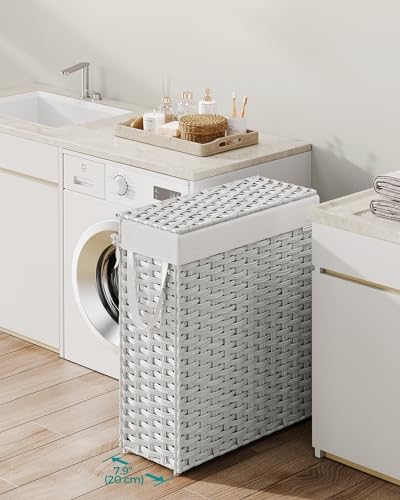 SONGMICS Laundry Hamper with Lid, 14.5 Gal (55 L) Synthetic Rattan,Foldable - Image 2