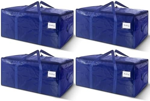 4 Pack Extra Heavy Duty Large Moving Bags with Strong Zipper & Carrying Handles, Sturdy Clothes Storage Bag Totes Bins, Packing Bags Moving Boxes College Moving Supplies, Dark Blue - 40 gal by WTREE