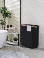 efluky Double Laundry Hamper with Wheels, Divided Laundry Hamper with Removable Bags, 2 Section Dirty Clothes Basket with Handles for Bathroom, Bedroom & Laundry Room, 160L Dark Black - Image 2