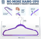 Zober Purple Velvet Hangers 50 Pack, Slim Non Slip Clothes Hangers | Slim velvet hangers with pants bar, felt hangers, flocked hangers, non slip hangers, coat hangers for suits, shirt hangers - Image 3