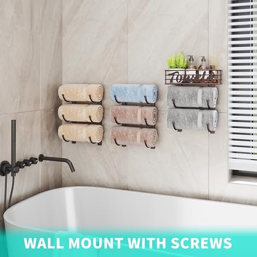 HapiRm Towel Racks for Bathroom Storage - 9 Tier Over The Door & Wall Mount Rolled Towel Storage Organizer Holder with Metal Shelf Basket for Small Bathroom, Camper, Rv - Bronze, Patented - Image 4