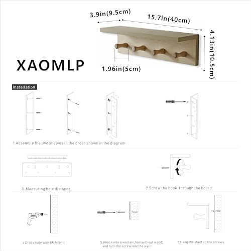 Entrance Coat Rack ，Coat Hooks, Wall-Mounted Wooden Hook Rack, Wall-Mounted Shelves(Birch Color Finish—A-1) - Image 3