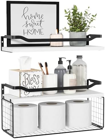 WOPITUES Bathroom Shelves Over Toilet with Protective Metal Guardrail by WOPITUESOfficial