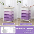 Utility Cart with 4 Drawers, Rolling Storage Cart with Drawers, Purple - Image 6